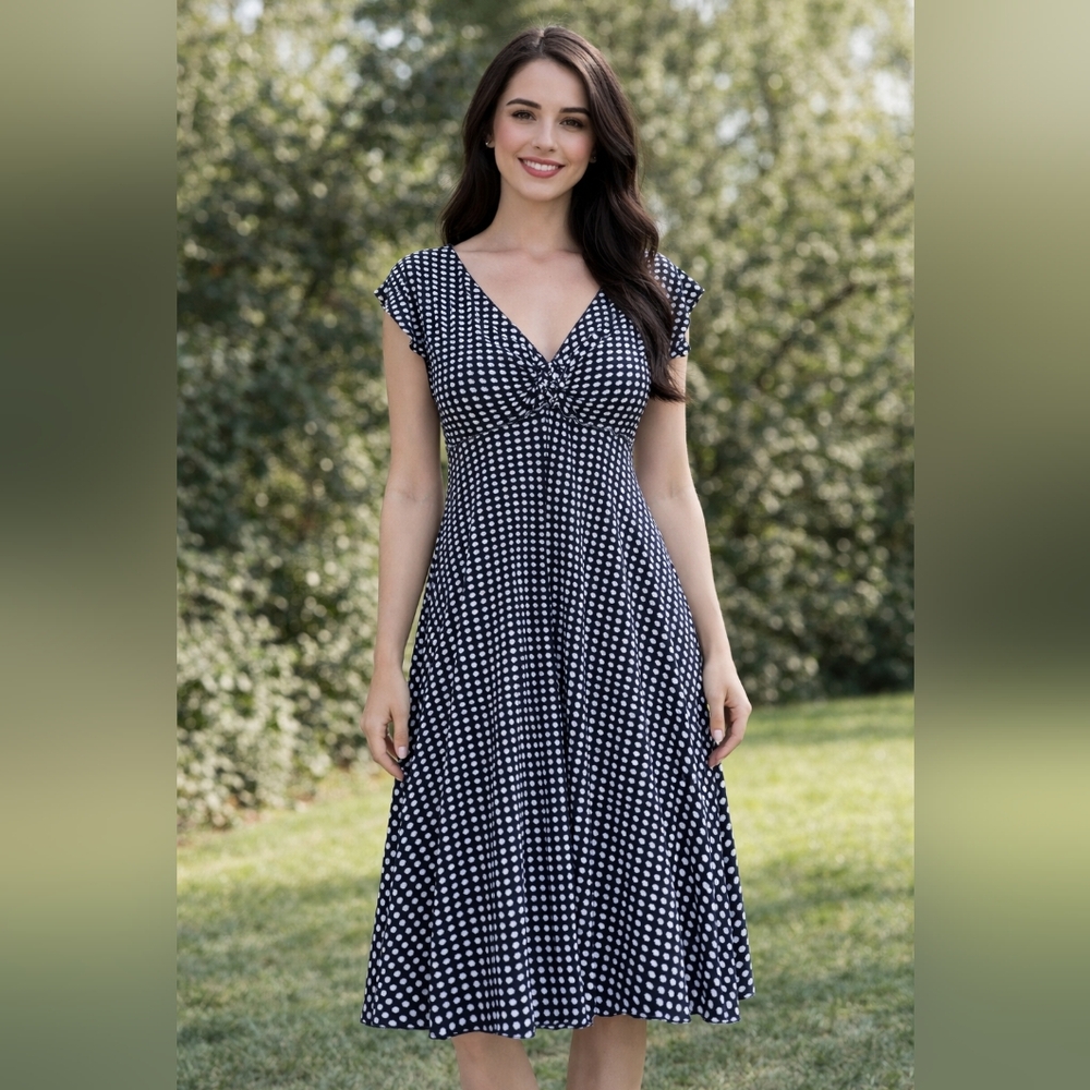 Max Studio Black and White Dot Midi Dress Strenchy  Size S